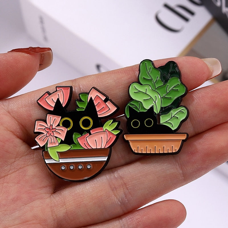 Cats in Plants Enamel Pins