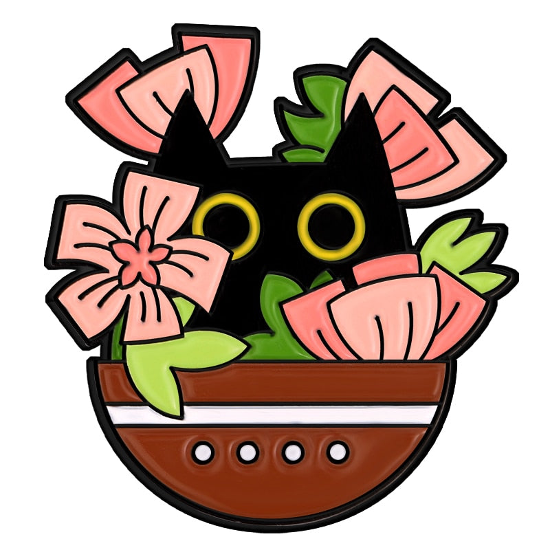 Cats in Plants Enamel Pins