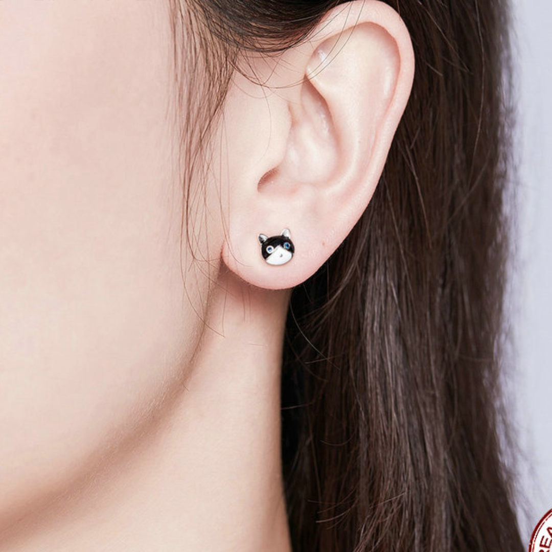 Cat and Fish Stud Earrings