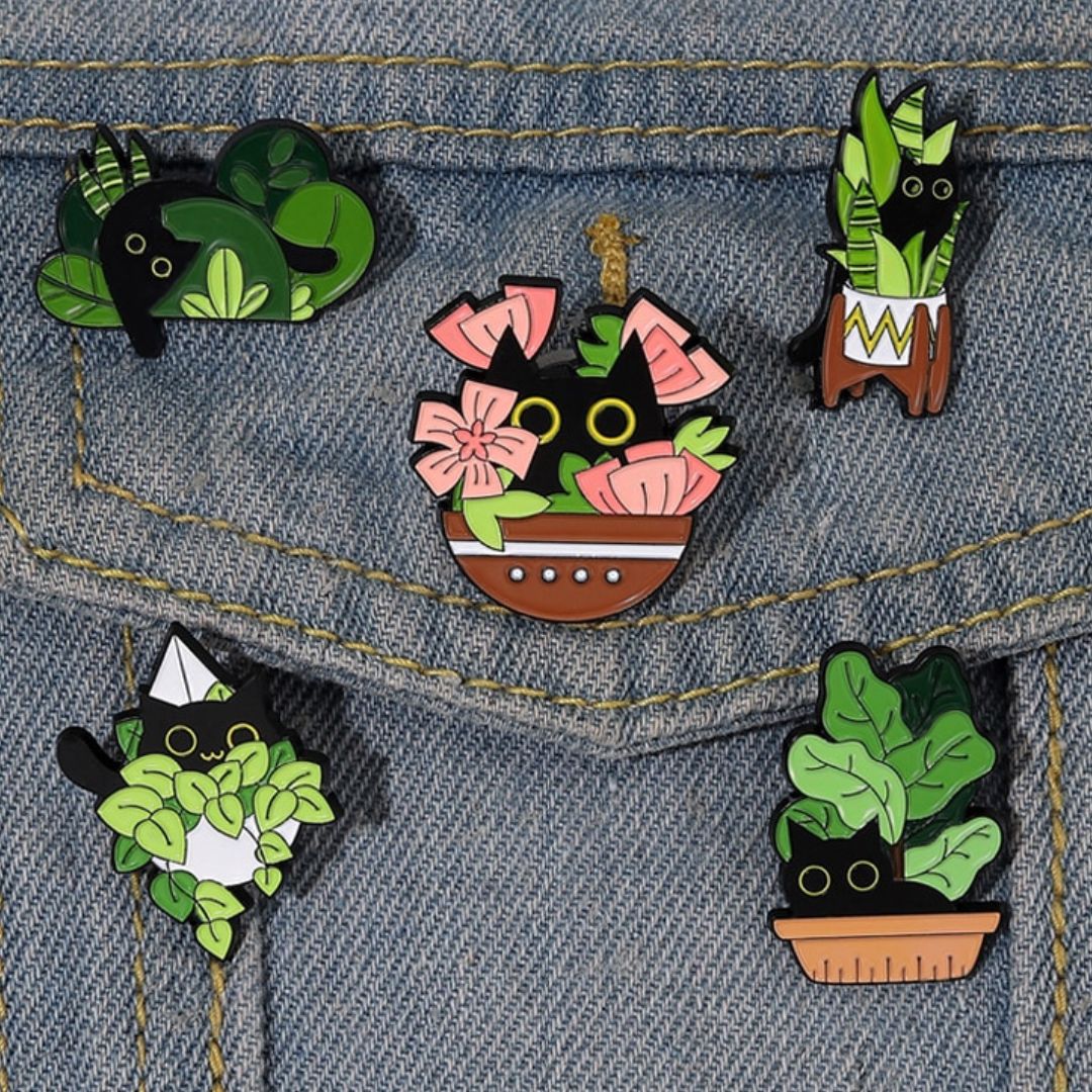 Cats in Plants Enamel Pins 