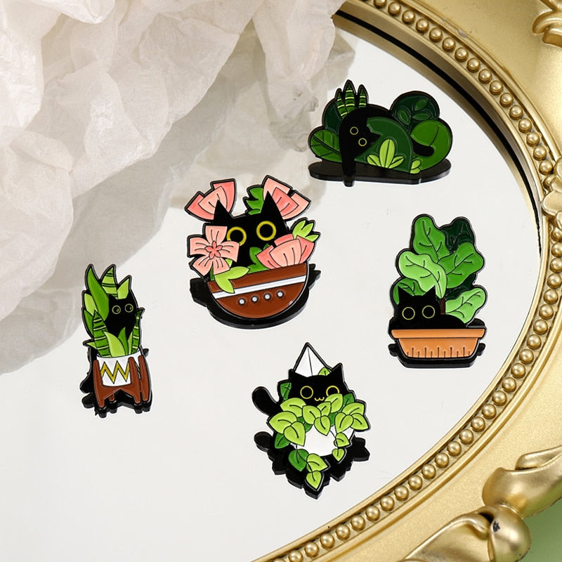 Cats in Plants Enamel Pins 