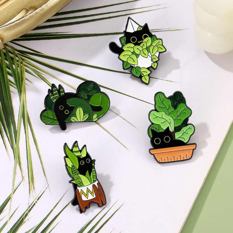 Cats in Plants Enamel Pins 