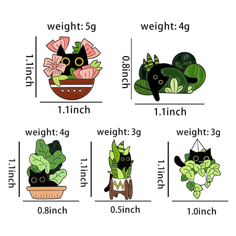 Cats in Plants Enamel Pins 